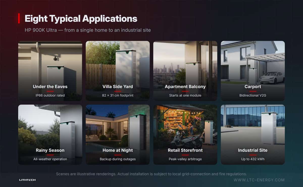 Eight typical applications of the HP 900K Ultra, from residential to industrial sites
